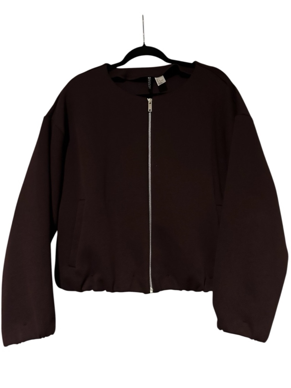 H&M Dark Purple Zip-Front Bomber Jacket with Bubble Hem Size L